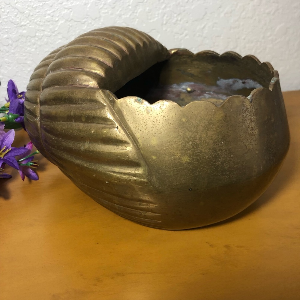 Solid Brass Clipart Conch Sea Shell Planter Vase - Picture 2 of 7